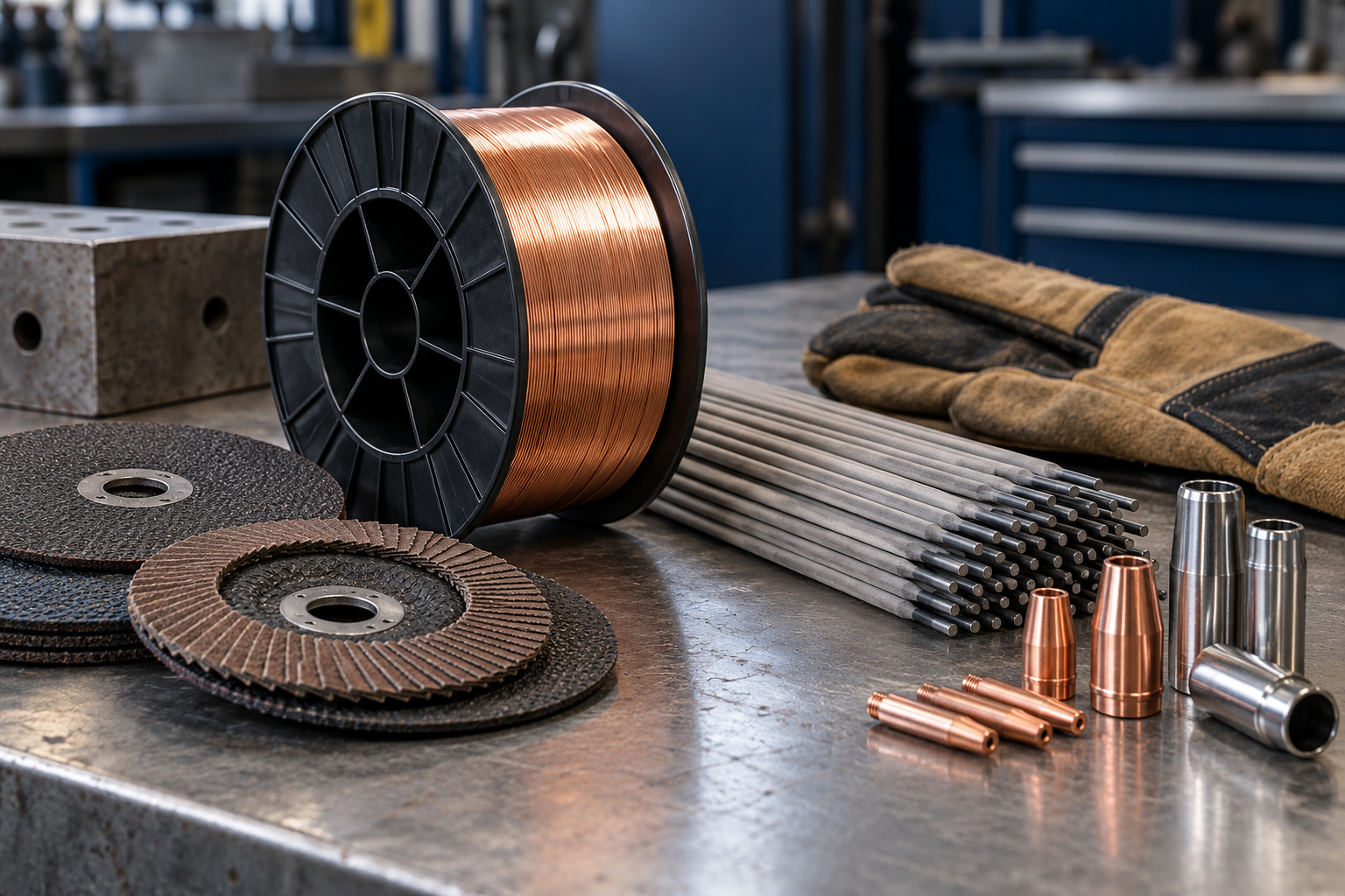 Welding wire, rods, abrasives and consumables